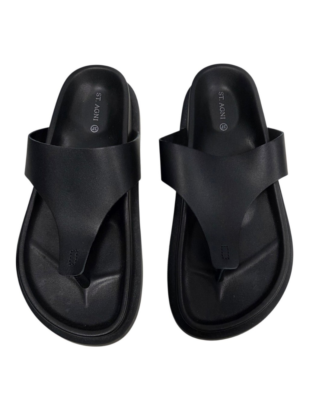 St. Agni Black Classic Leather Thong Sandals Size 37 (Size 6.5-7)